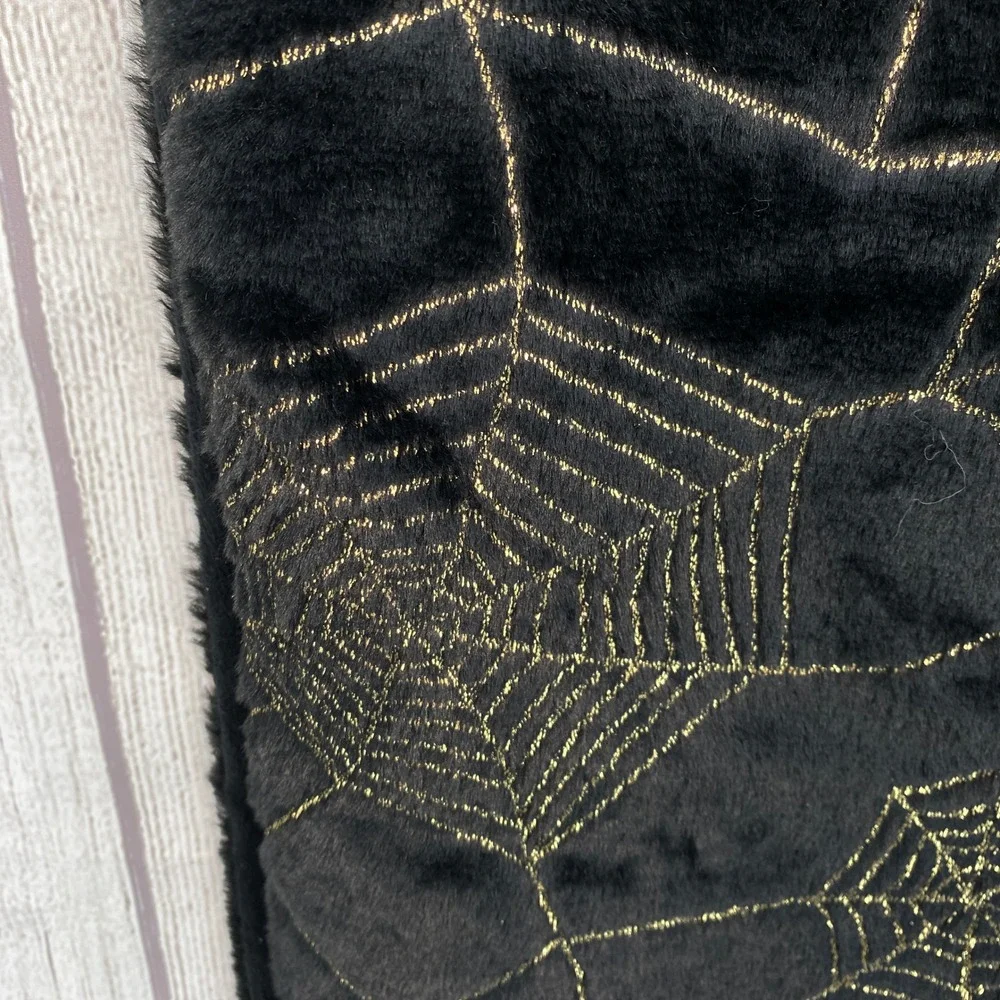 Christian Lacroix Table Runner 14x72 Black Gold Spiderweb Faux Fur Halloween
